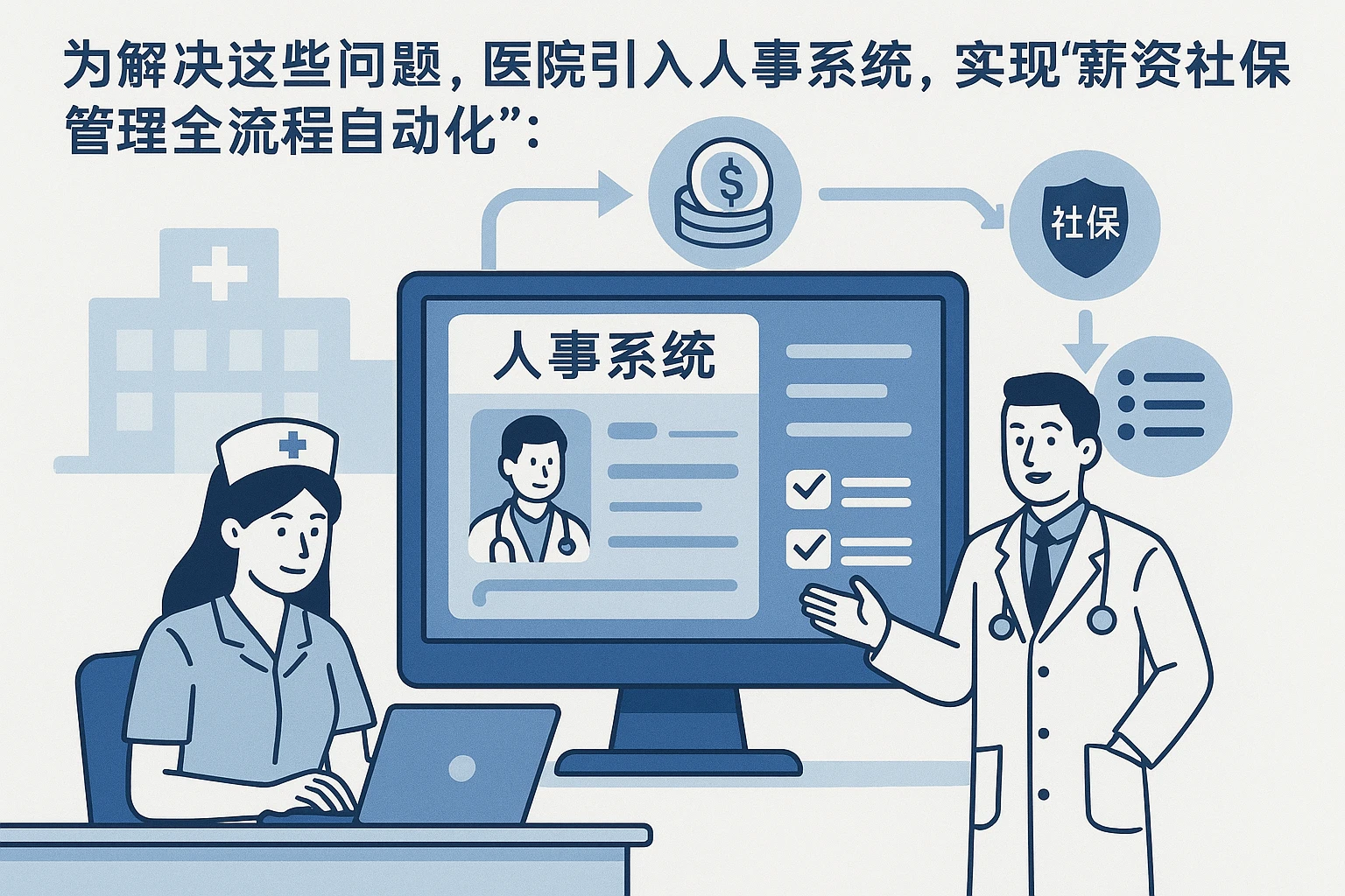 为解决这些问题，医院引入人事系统，实现“薪资社保管理全流程自动化”：