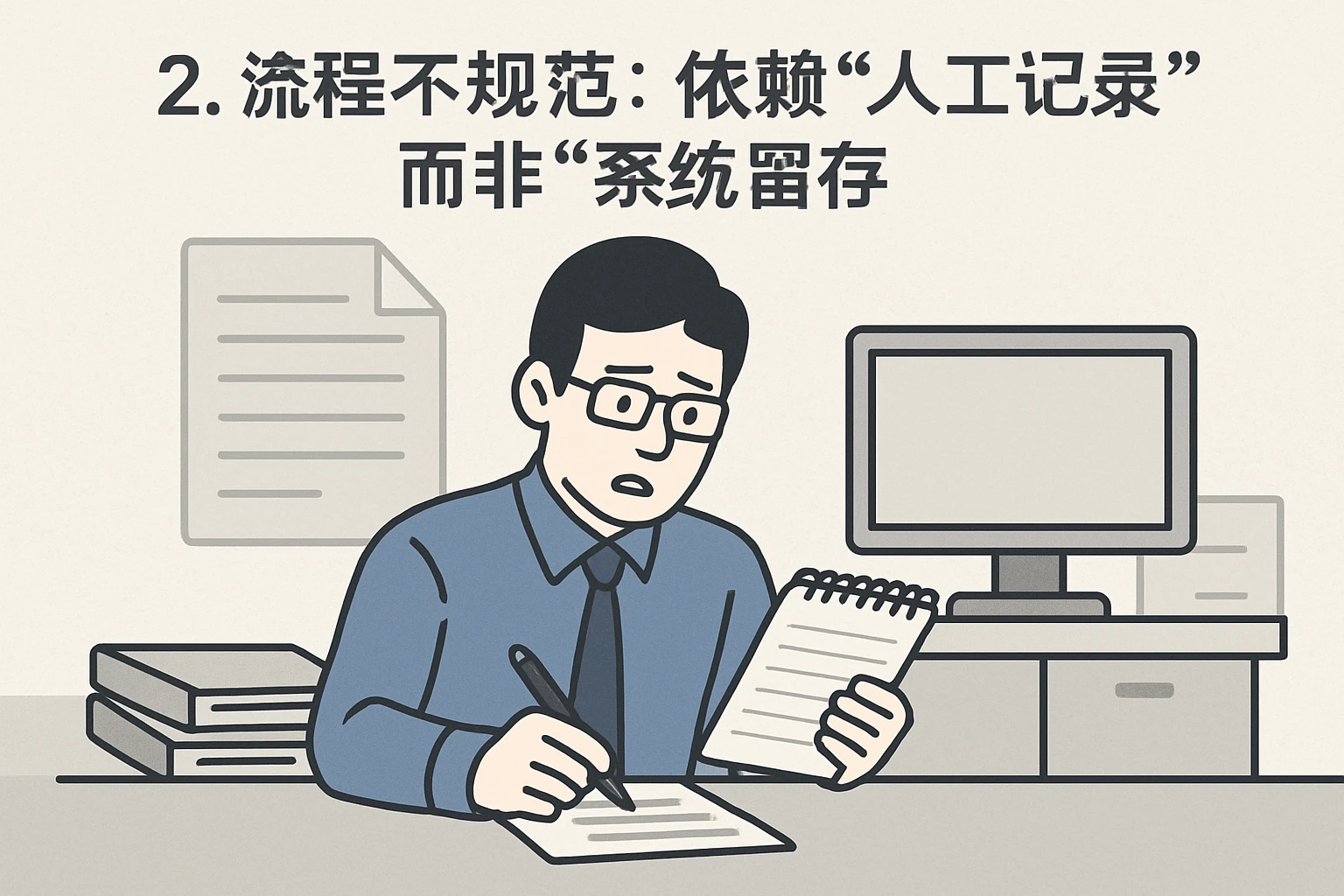 2. 流程不规范：依赖“人工记录”而非“系统留存”