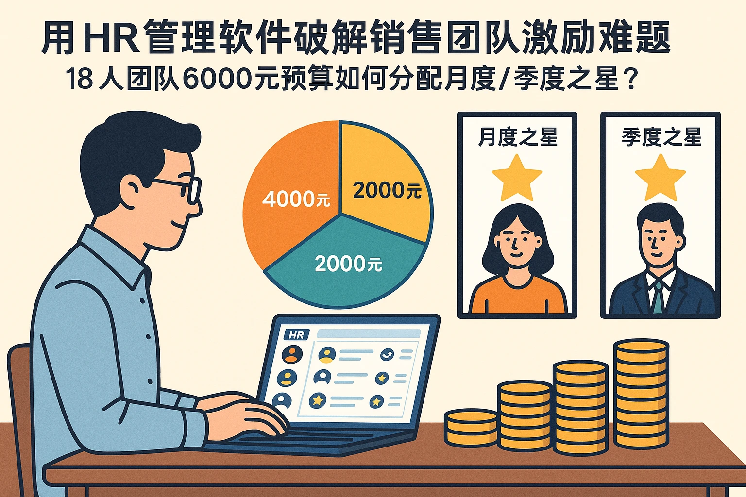 用HR管理软件破解销售团队激励难题：18人团队6000元预算如何分配月度/季度之星？