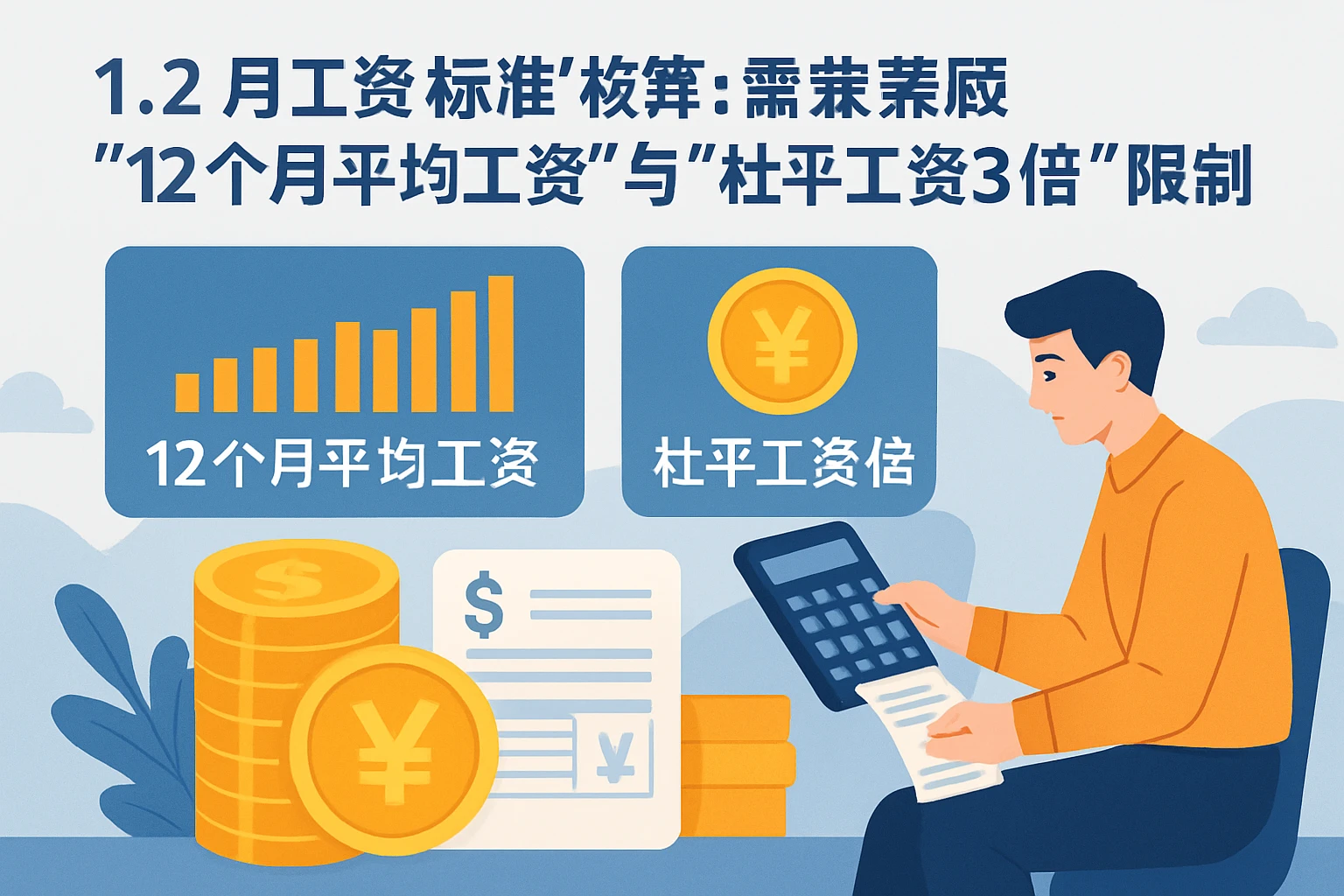 1.2 月工资标准核算：需兼顾“12个月平均工资”与“社平工资3倍”限制