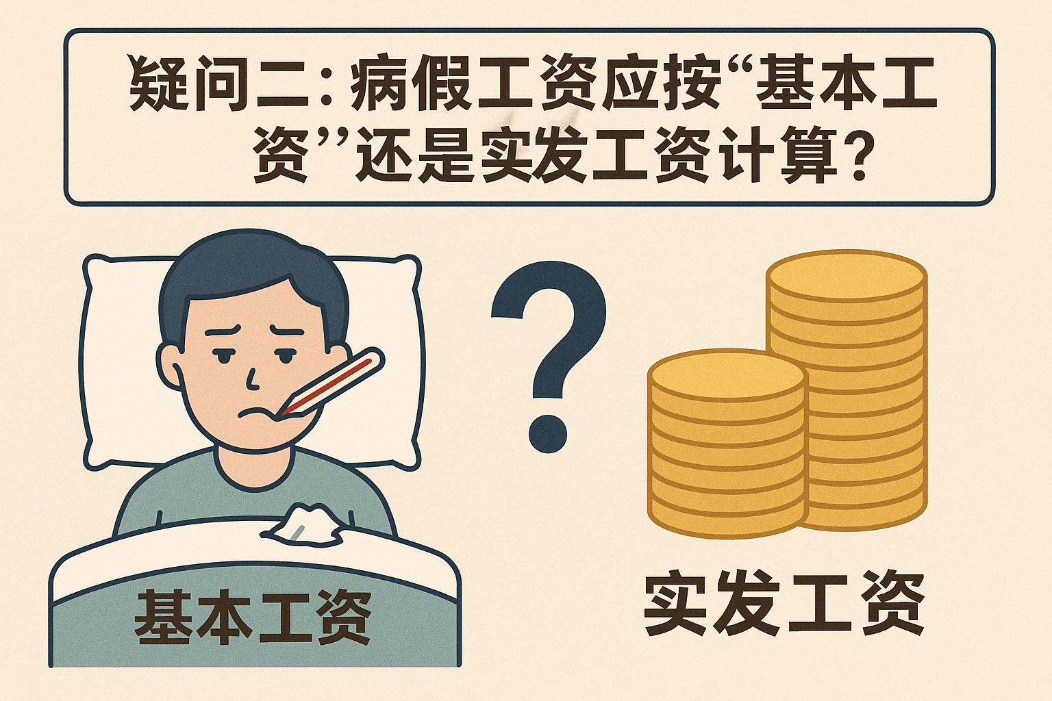 （二）疑问二：病假工资应按“基本工资”还是“实发工资”计算？