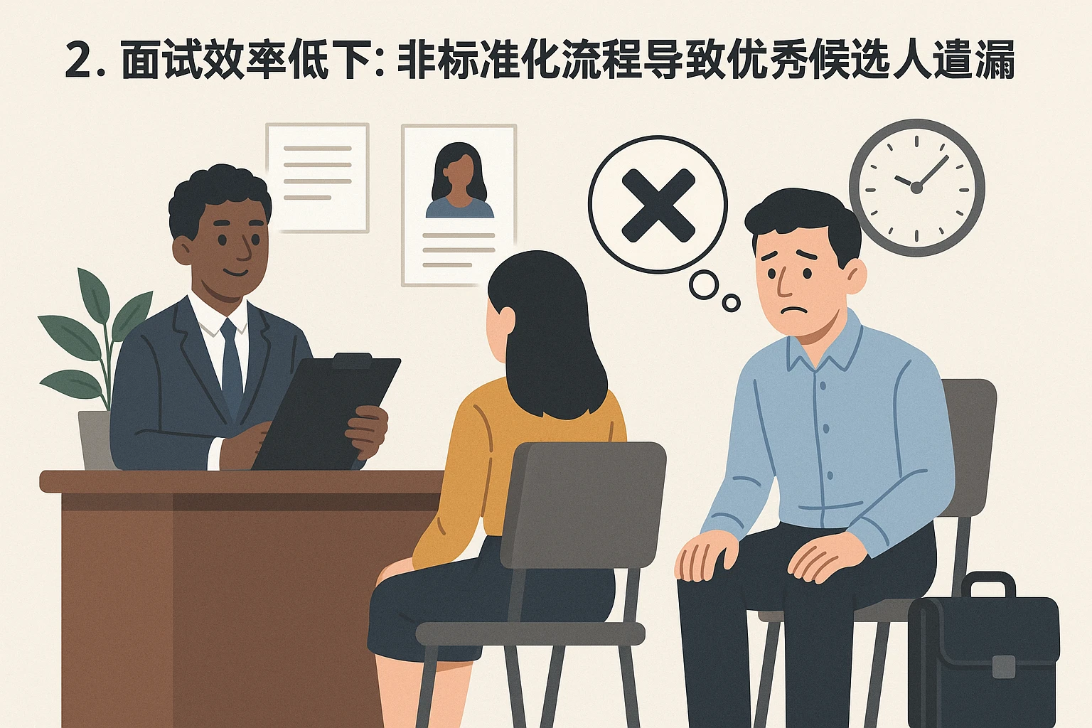 2. 面试效率低下：非标准化流程导致优秀候选人遗漏