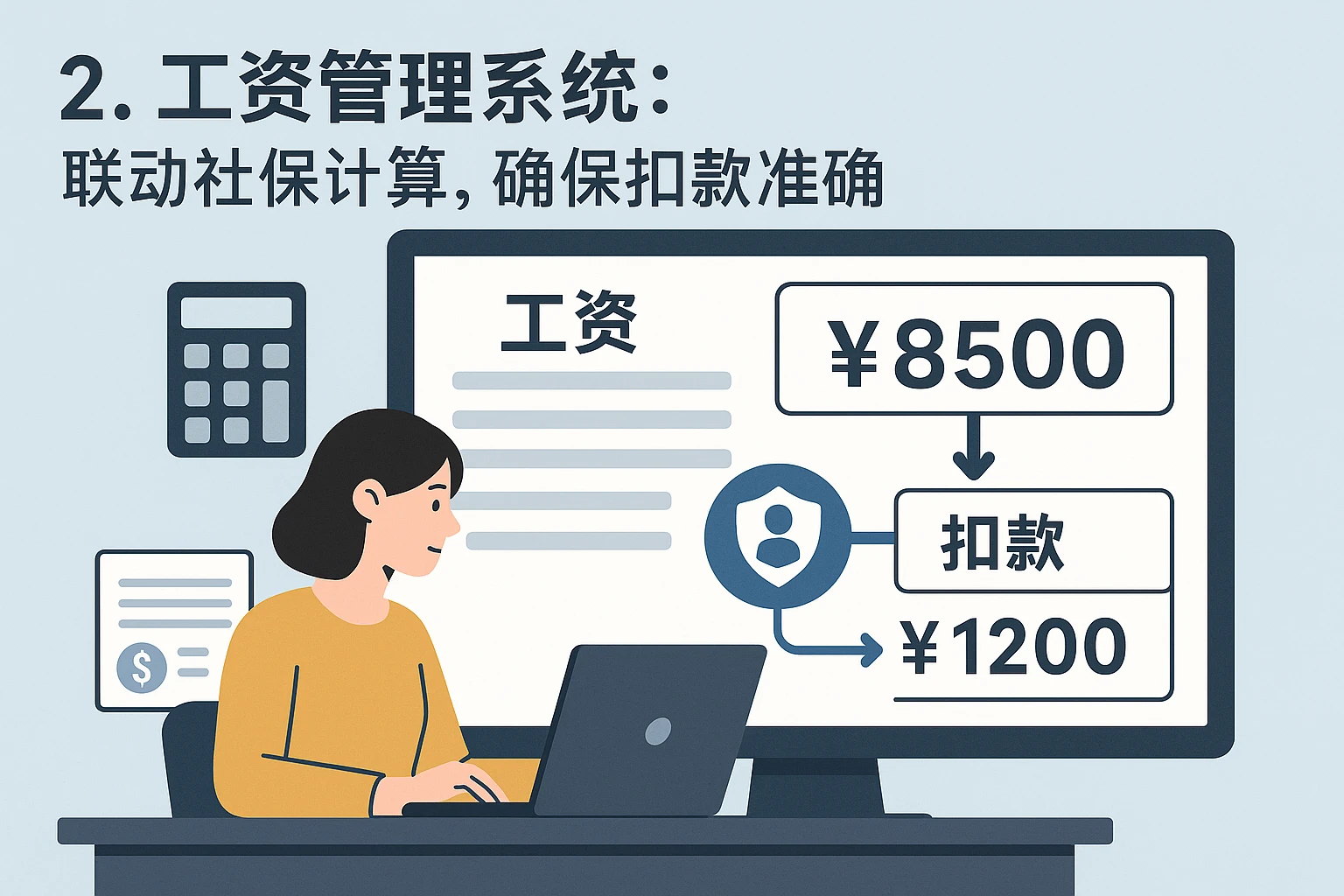 2. 工资管理系统：联动社保计算，确保扣款准确