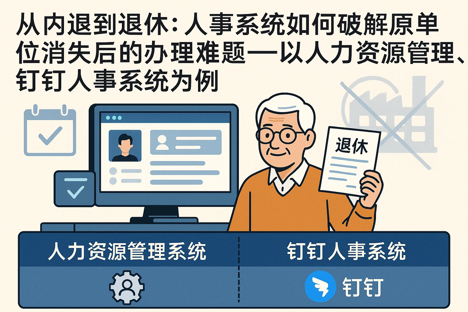 从内退到退休：人事系统如何破解原单位消失后的办理难题——以人力资源管理系统、钉钉人事系统为例