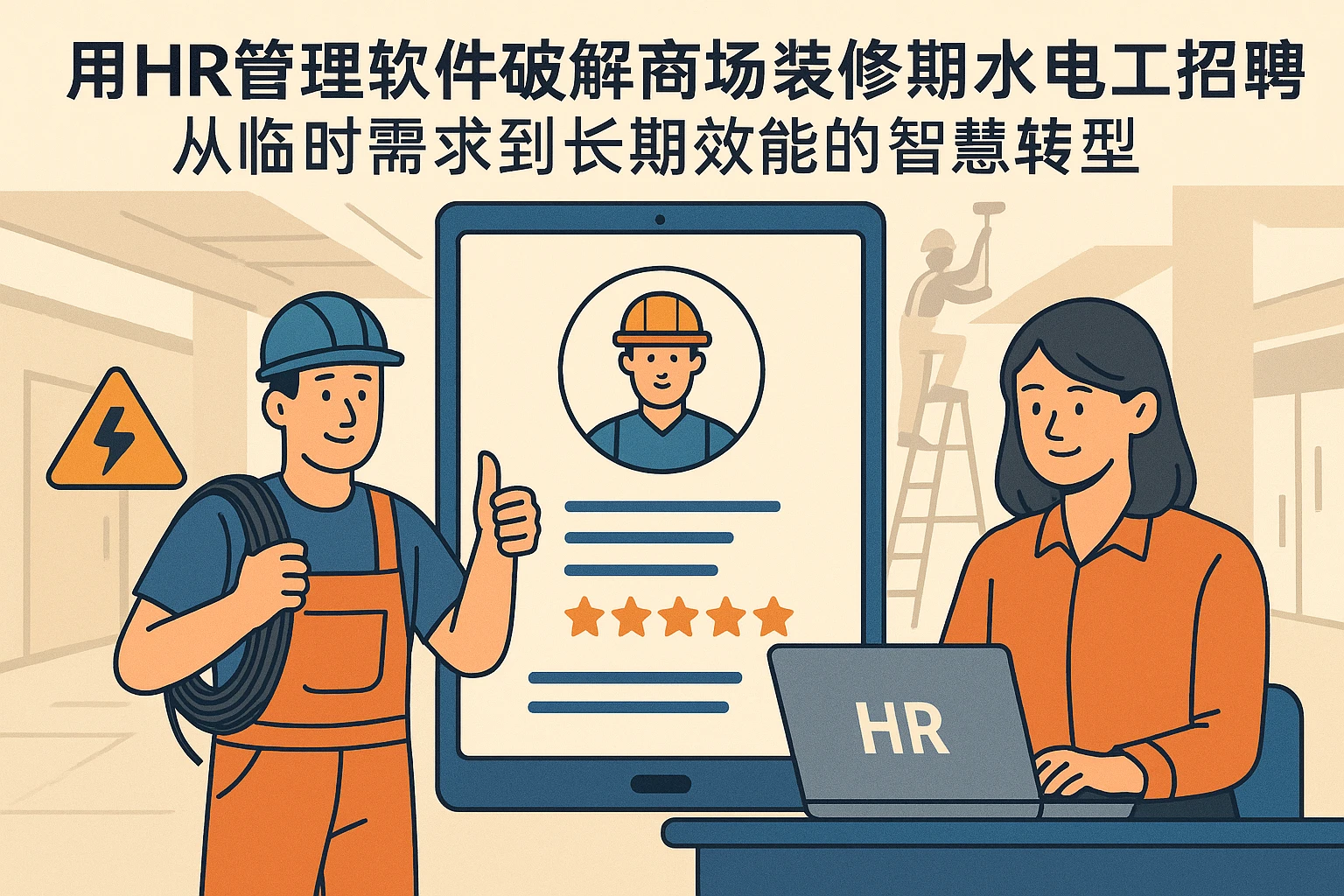 用HR管理软件破解商场装修期水电工招聘困局：从临时需求到长期效能的智慧转型
