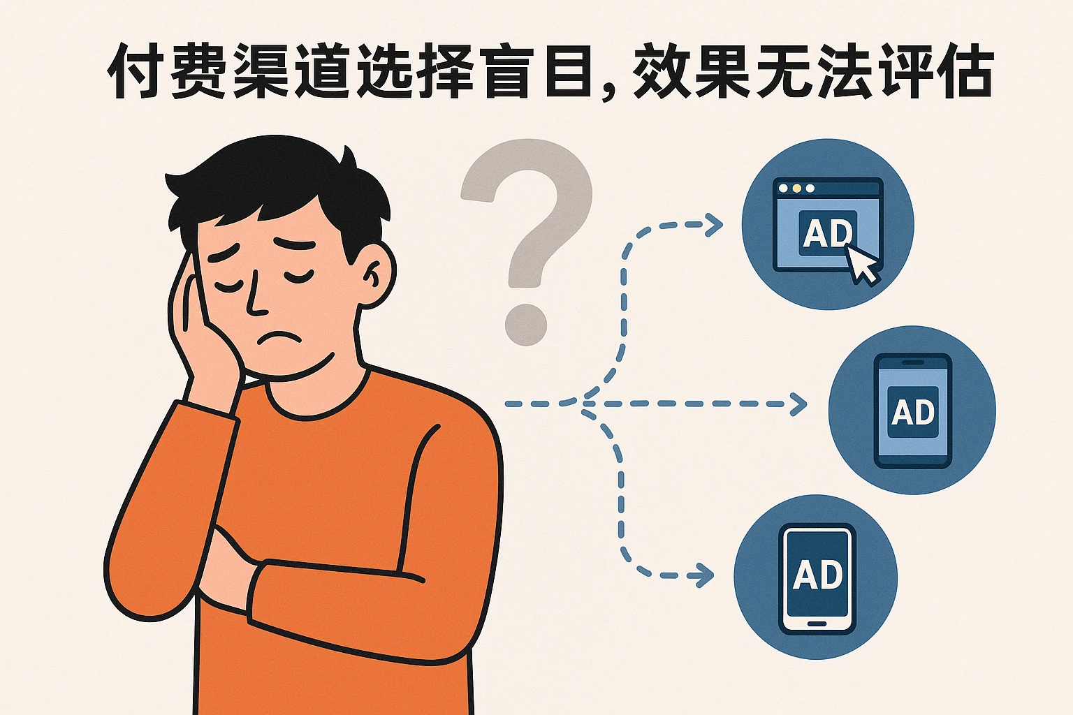 2. 付费渠道选择盲目，效果无法评估