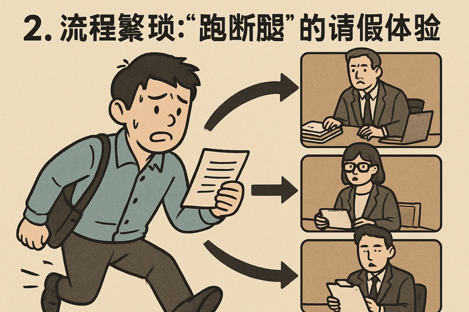 2. 流程繁琐：“跑断腿”的请假体验