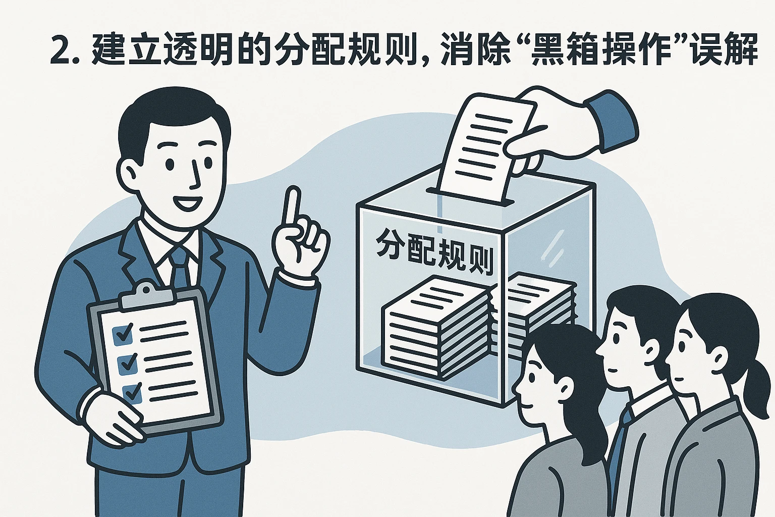 2. 建立透明的分配规则，消除“黑箱操作”误解