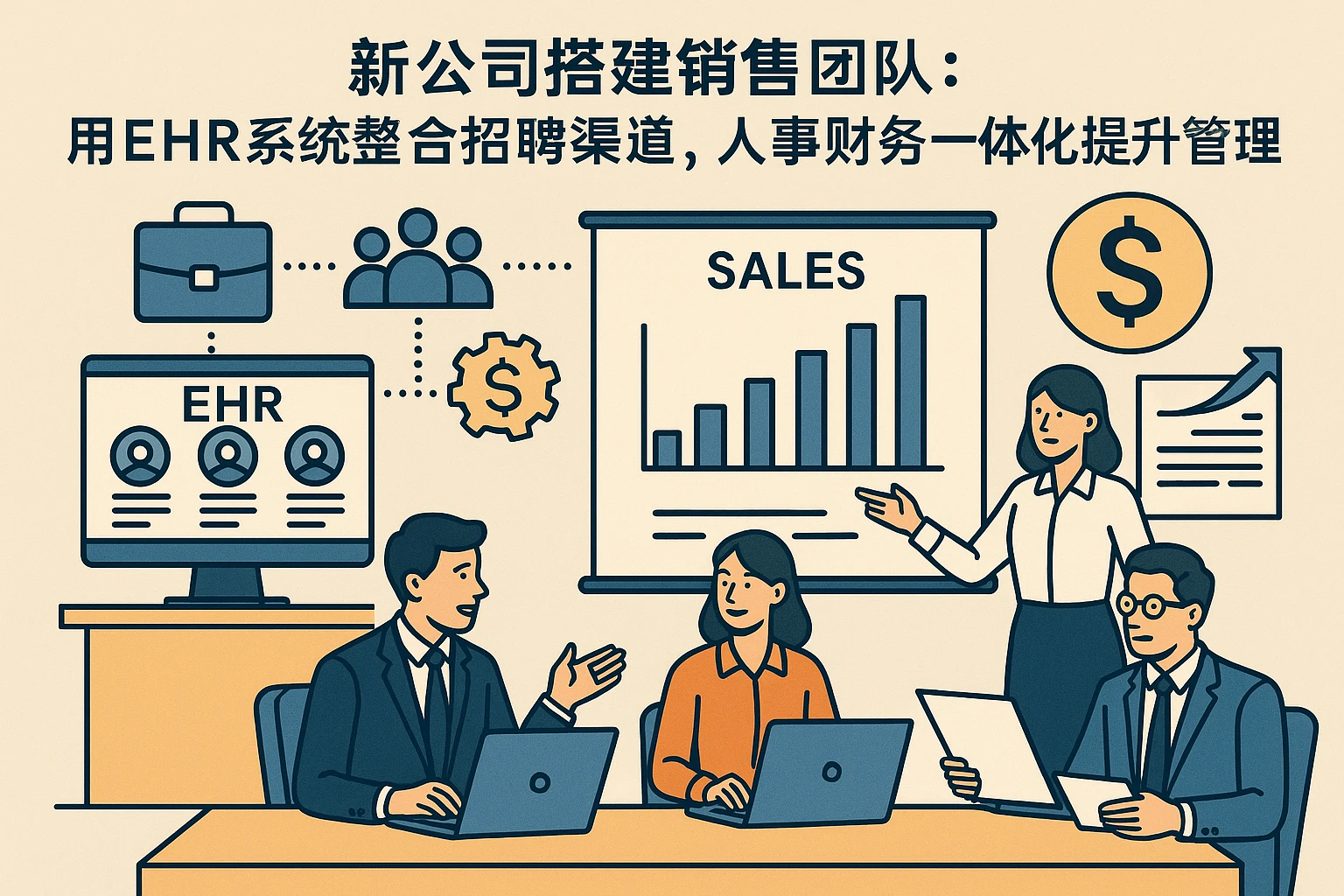新公司搭建销售团队：用EHR系统整合招聘渠道，人事财务一体化提升管理效率