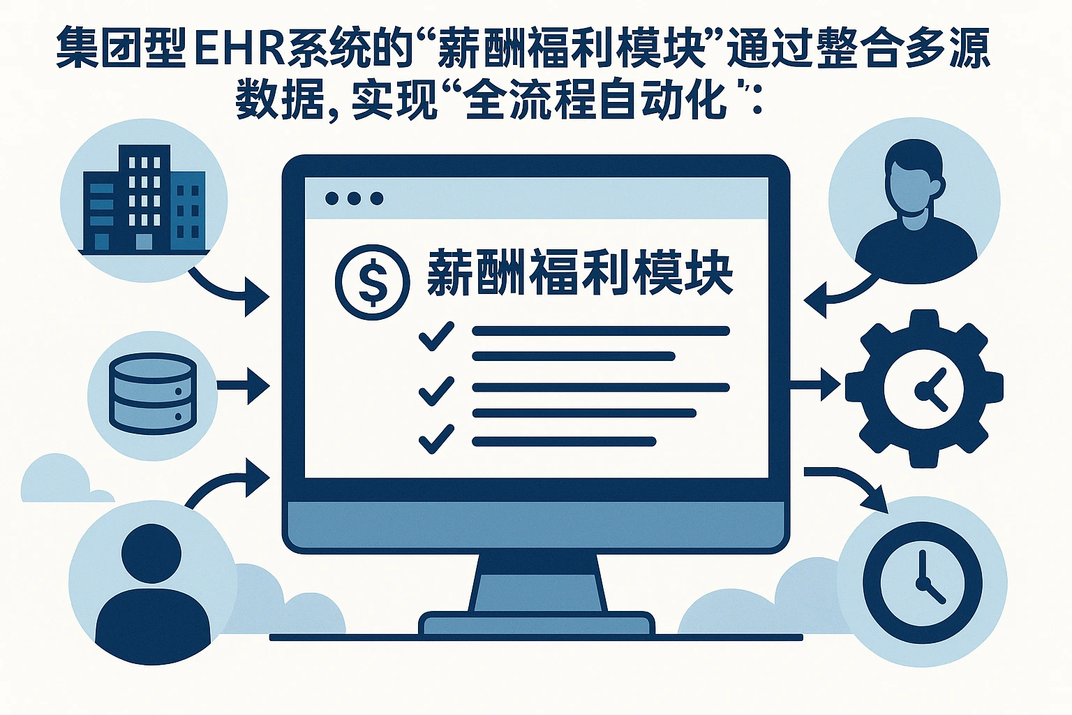 集团型EHR系统的“薪酬福利模块”通过整合多源数据，实现“全流程自动化”：