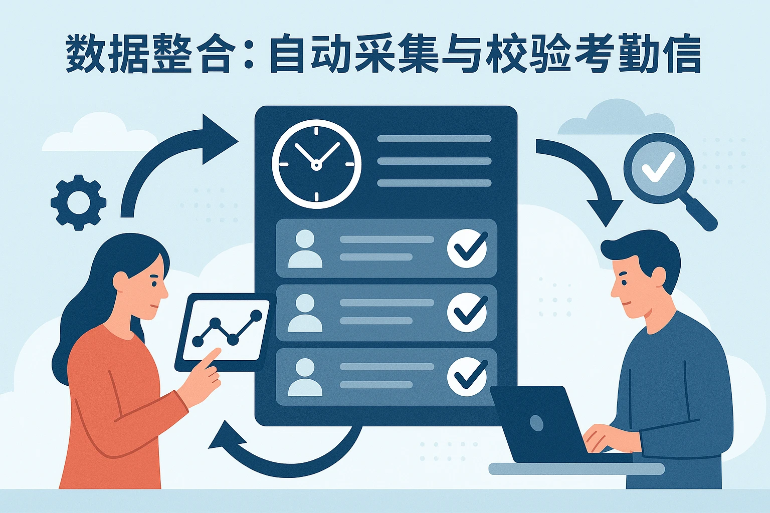 2. 数据整合：自动采集与校验考勤信息