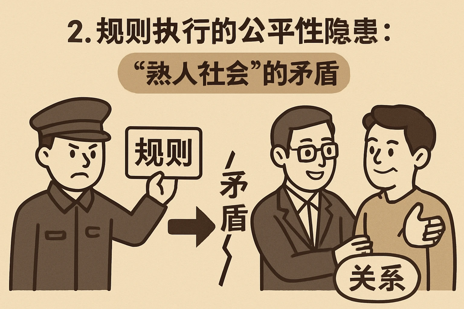 2. 规则执行的公平性隐患：“熟人社会”的矛盾