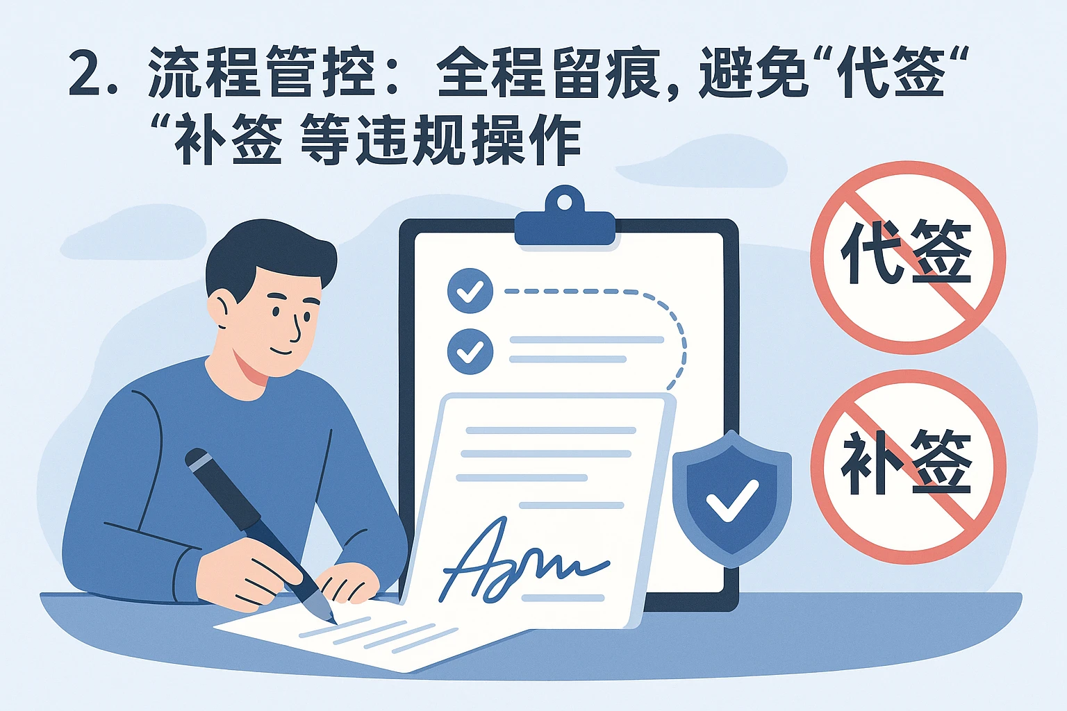 2. 流程管控：全程留痕，避免“代签”“补签”等违规操作