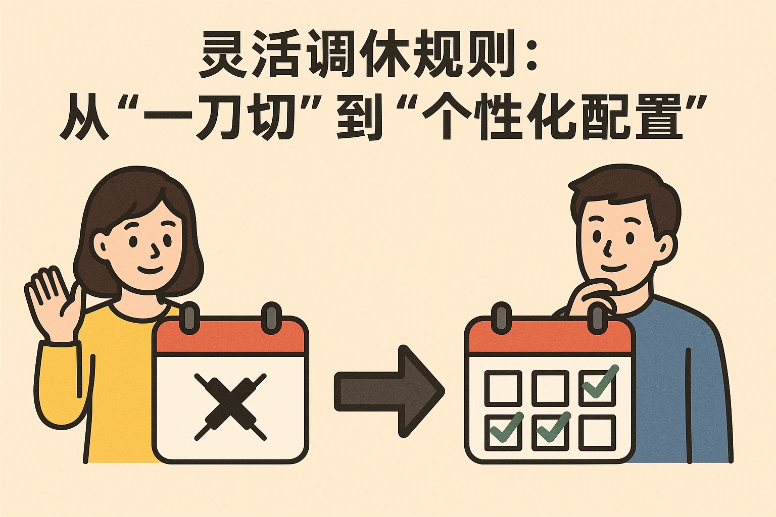 2. 灵活调休规则：从“一刀切”到“个性化配置”
