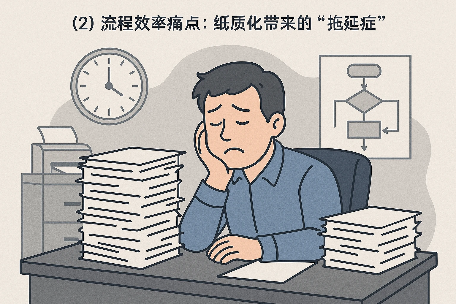 （2）流程效率痛点：纸质化带来的“拖延症”