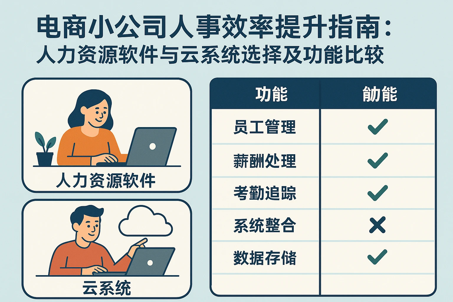 电商小公司人事效率提升指南：人力资源软件与云系统选择及功能比较