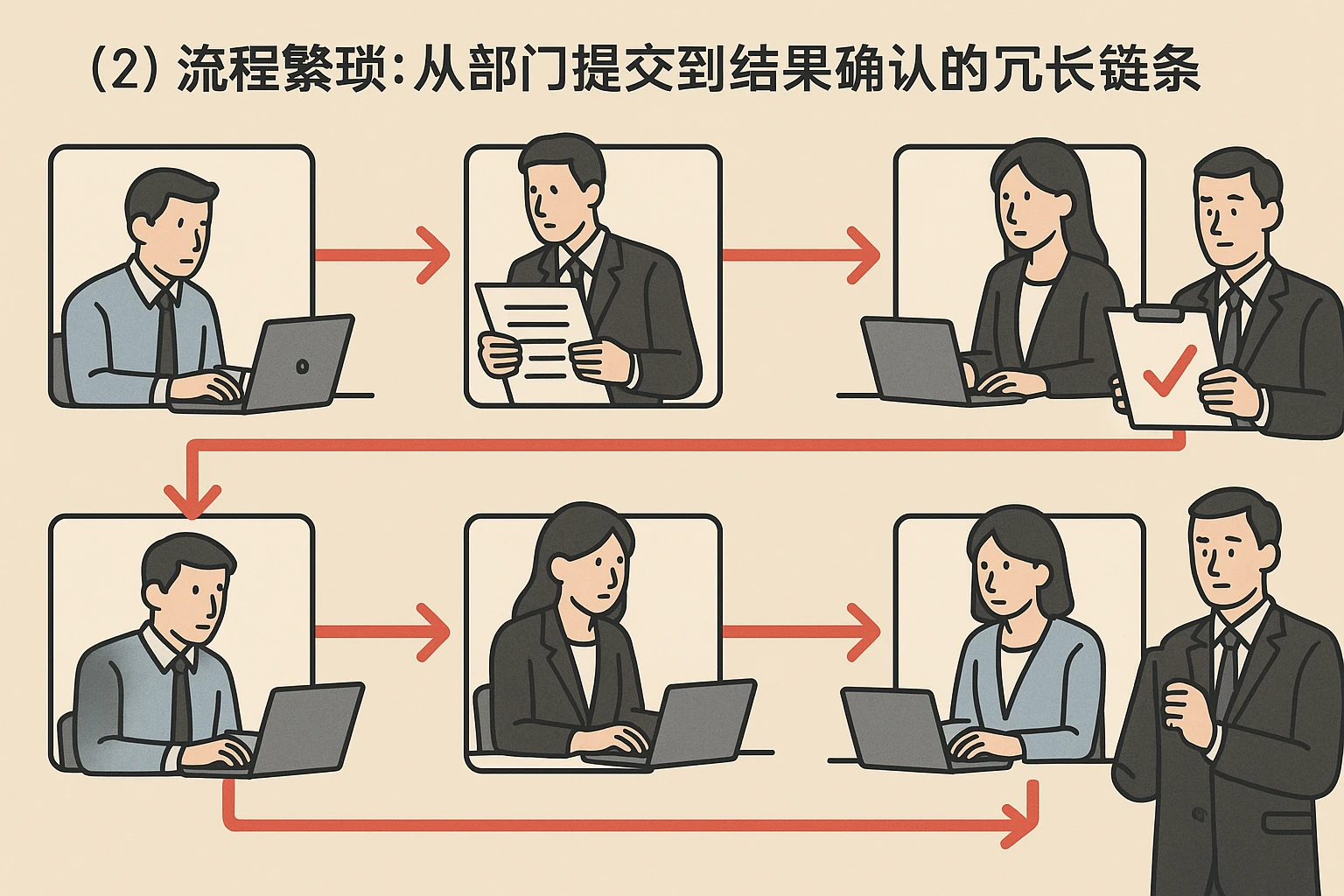 （2）流程繁琐：从部门提交到结果确认的冗长链条