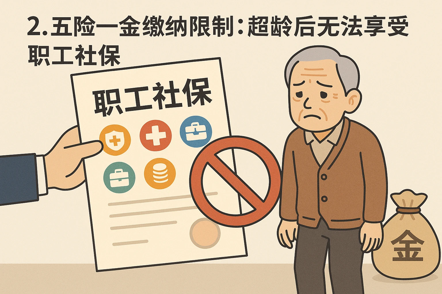 2. 五险一金缴纳限制：超龄后无法享受职工社保