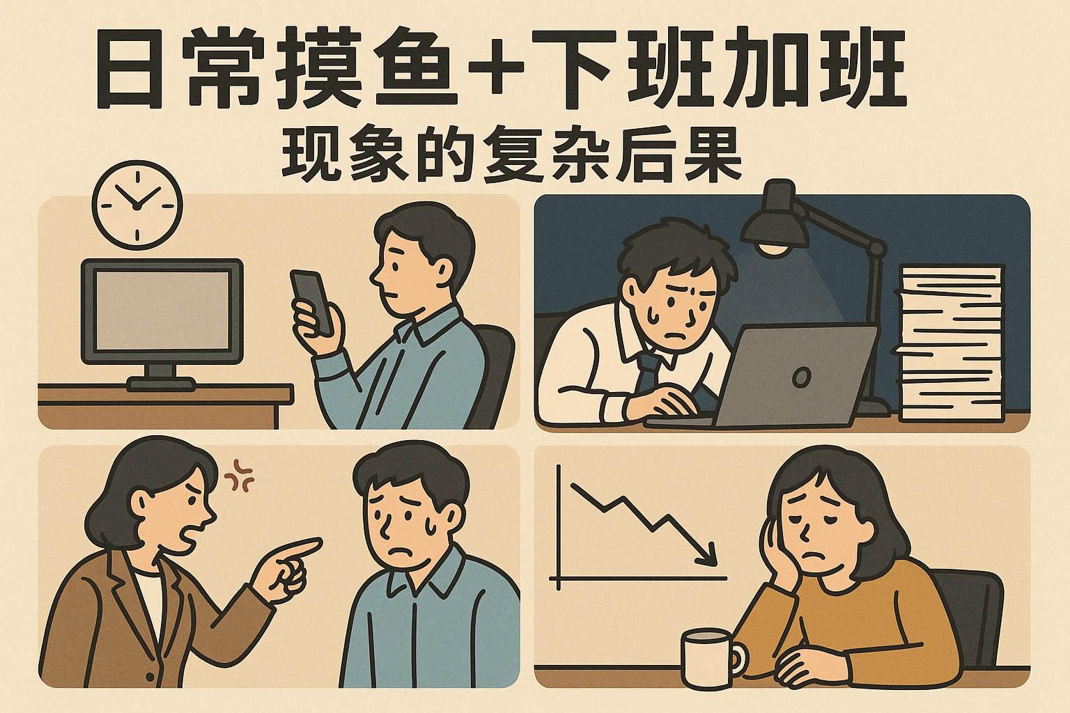 “日常摸鱼+下班加班”现象的复杂后果