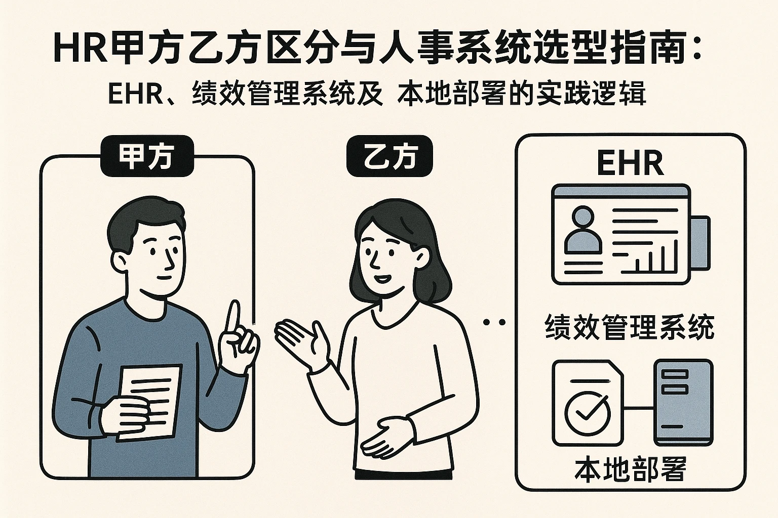 HR甲方乙方区分与人事系统选型指南：EHR、绩效管理系统及本地部署的实践逻辑