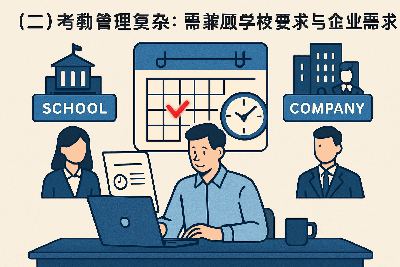 （二）考勤管理复杂：需兼顾学校要求与企业需求