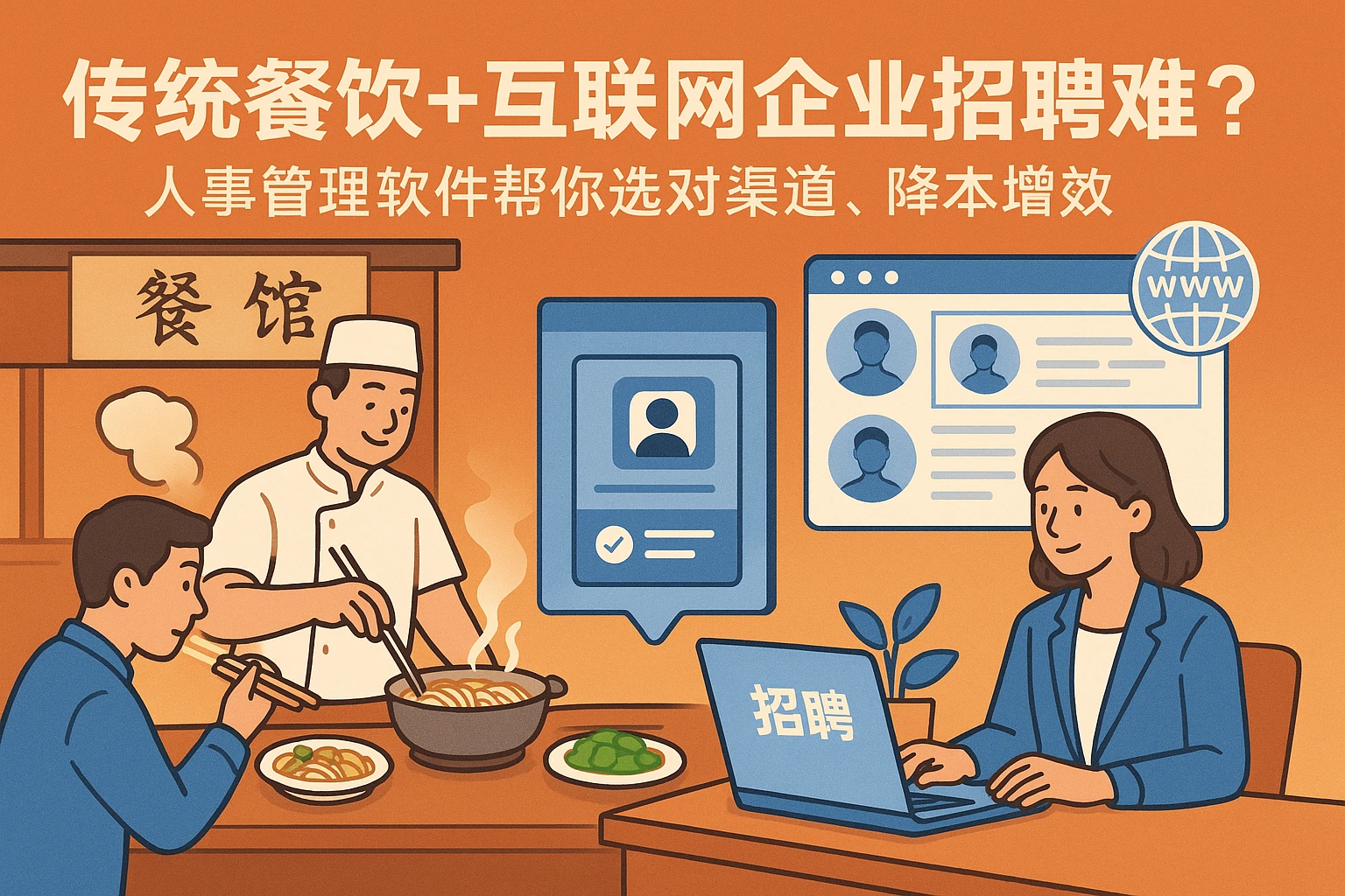 传统餐饮+互联网企业招聘难？人事管理软件帮你选对渠道、降本增效