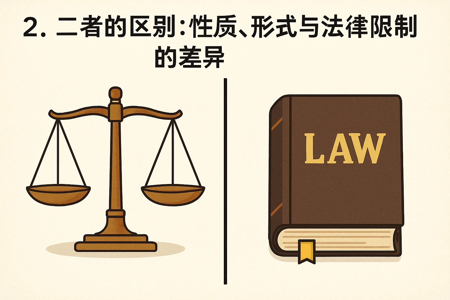 2. 二者的区别：性质、形式与法律限制的差异