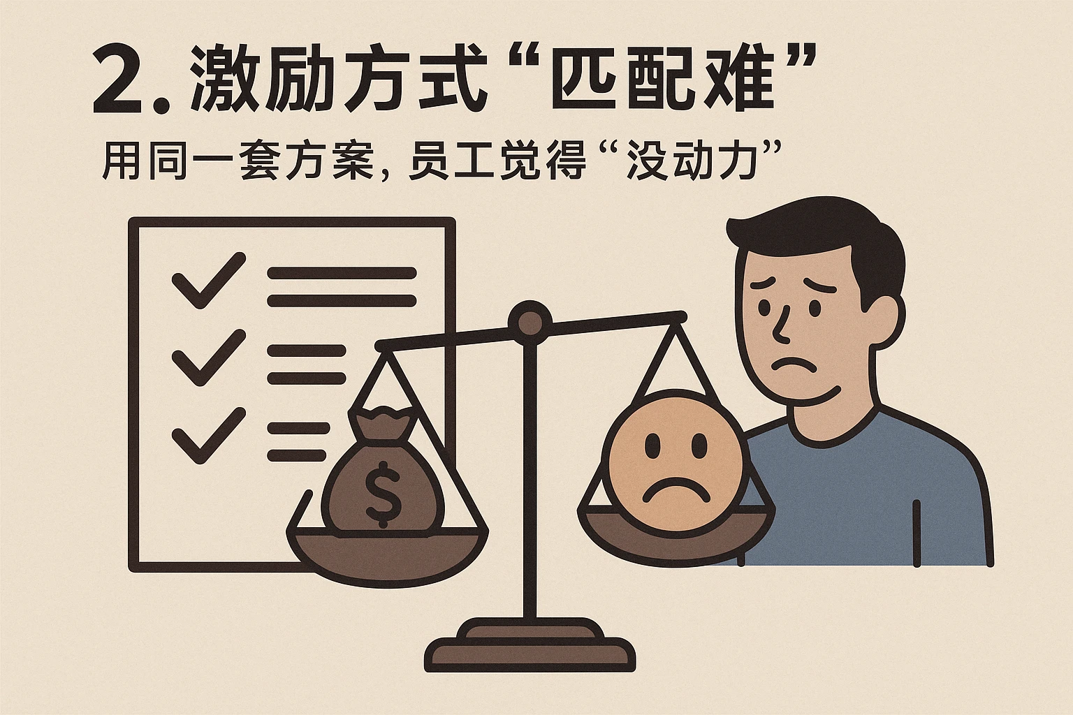 2. 激励方式“匹配难”：用同一套方案，员工觉得“没动力”