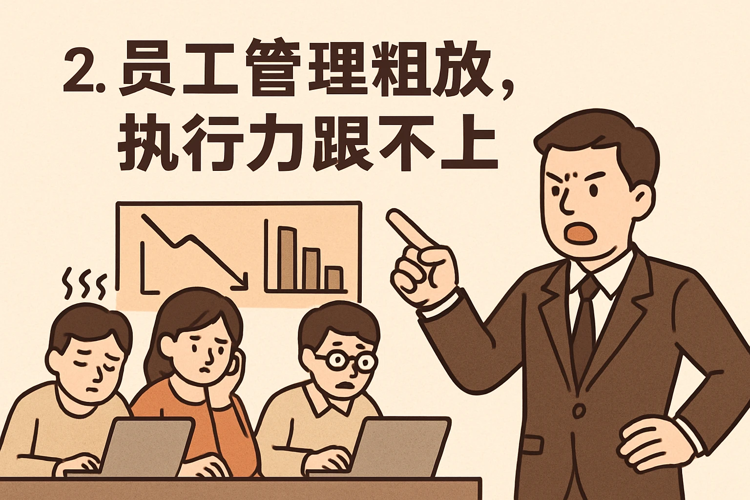 2. 员工管理粗放，执行力跟不上