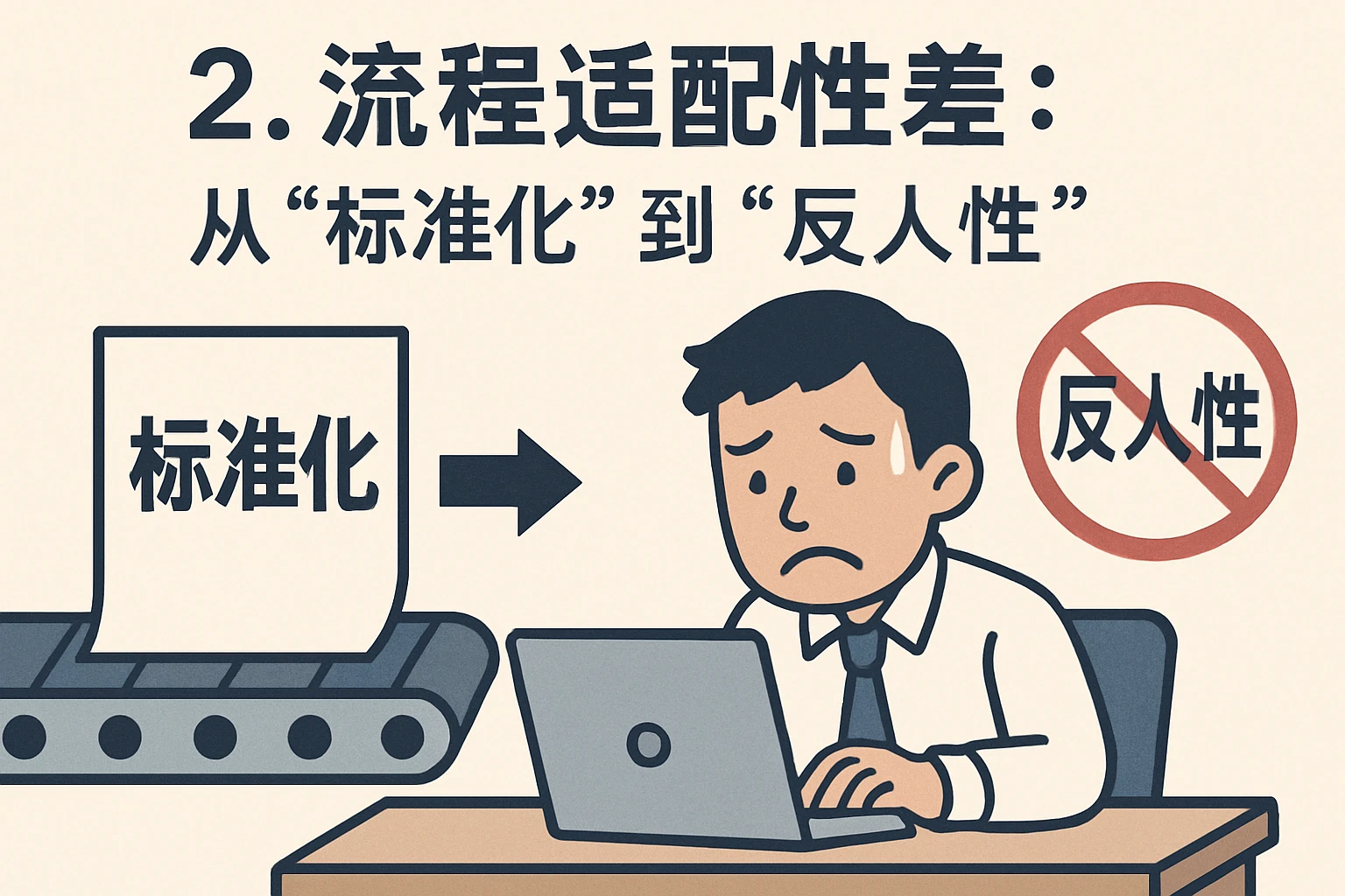 2. 流程适配性差：从“标准化”到“反人性”