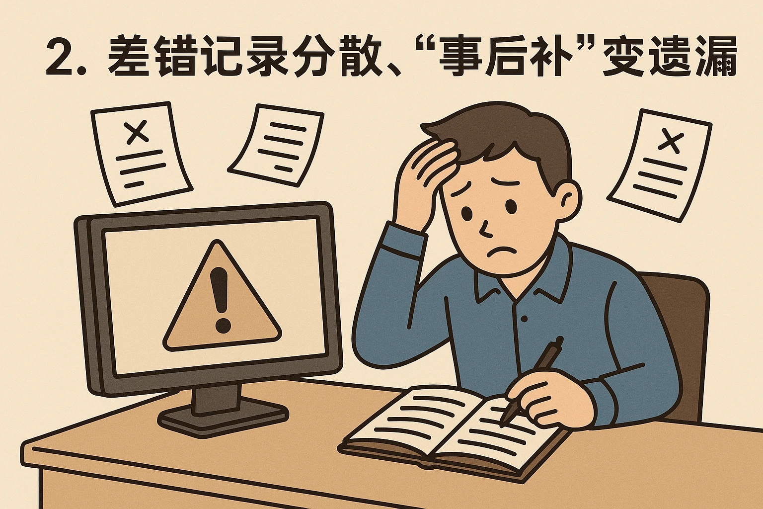 2. 差错记录分散，“事后补”变“遗漏”