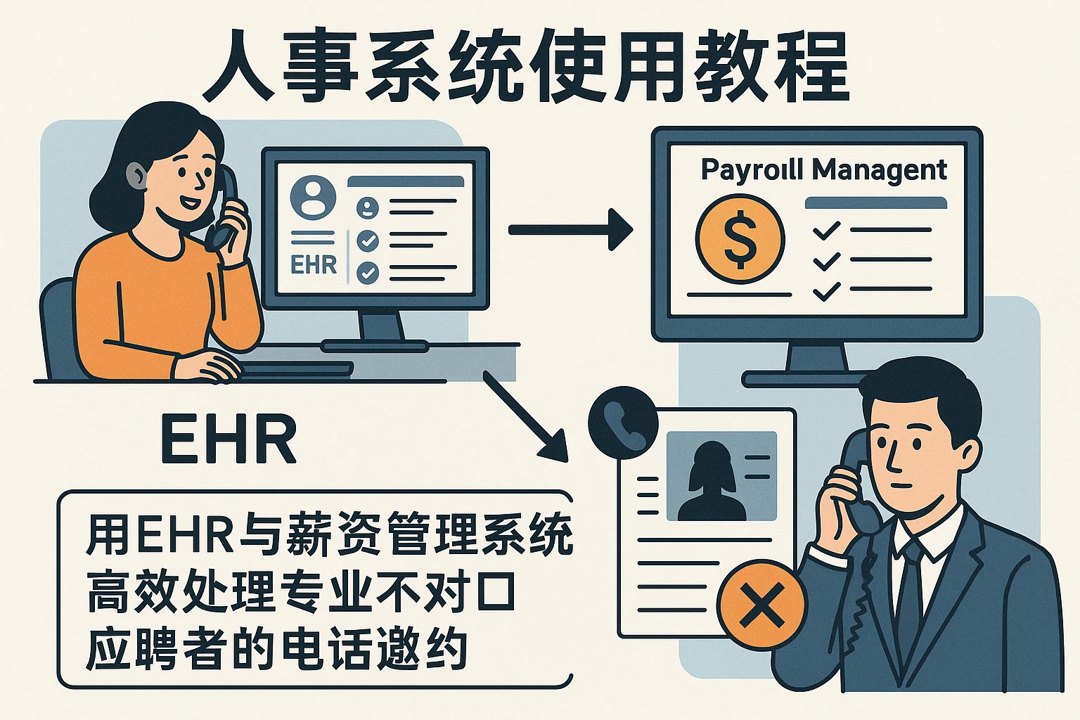 人事系统使用教程：用EHR与薪资管理系统高效处理专业不对口应聘者的电话邀约