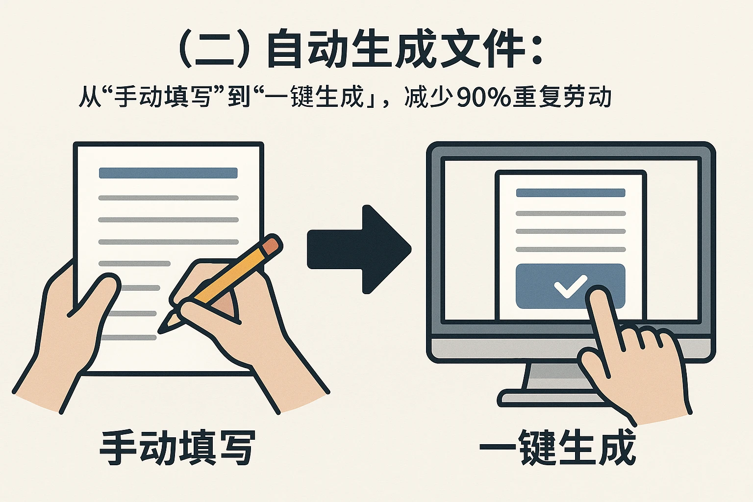 （二）自动生成文件：从“手动填写”到“一键生成”，减少90%重复劳动