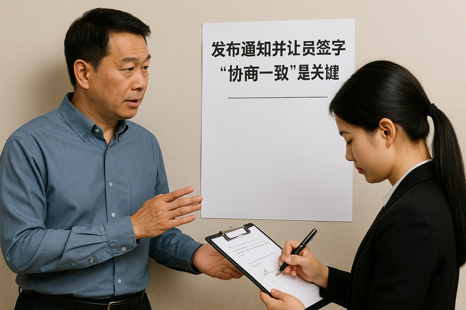2. 发布通知并让员工签字：“协商一致”是关键