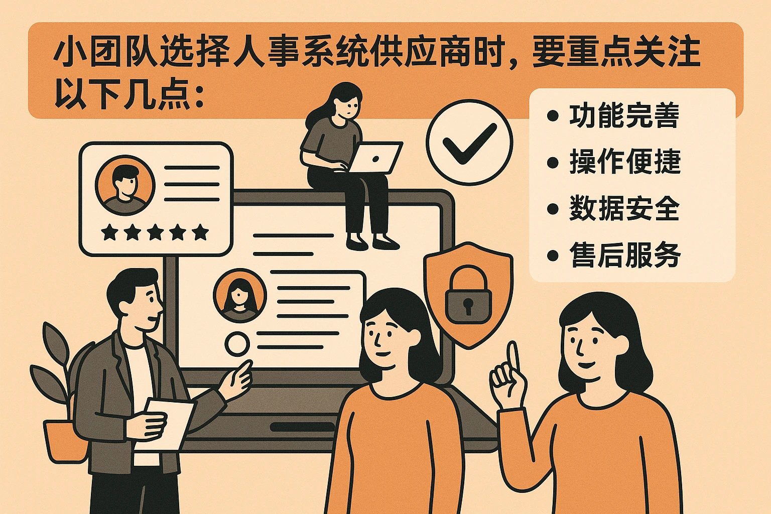 小团队选择人事系统供应商时，要重点关注以下几点：