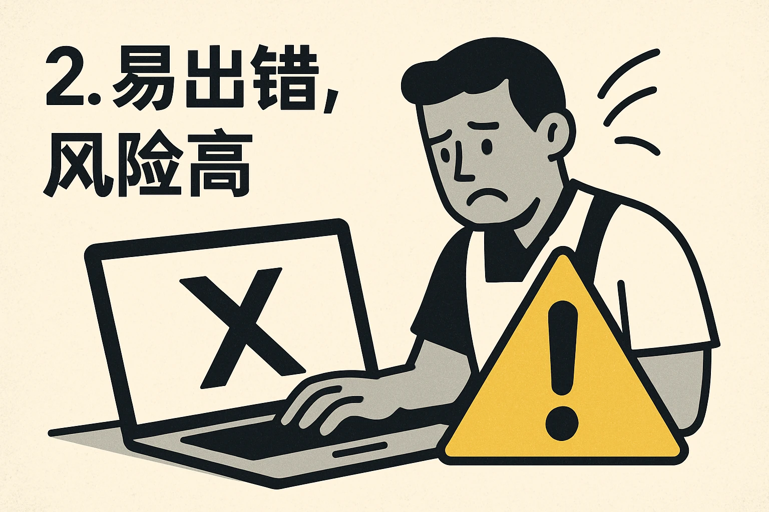 2. 易出错，风险高