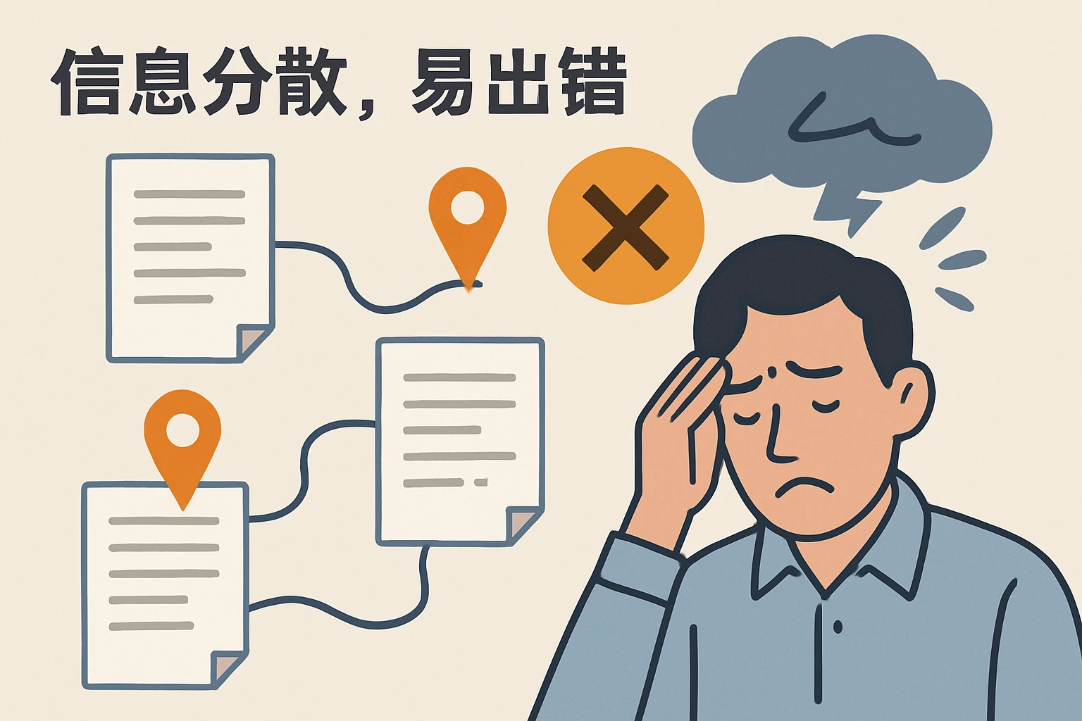 2. 信息分散，易出错