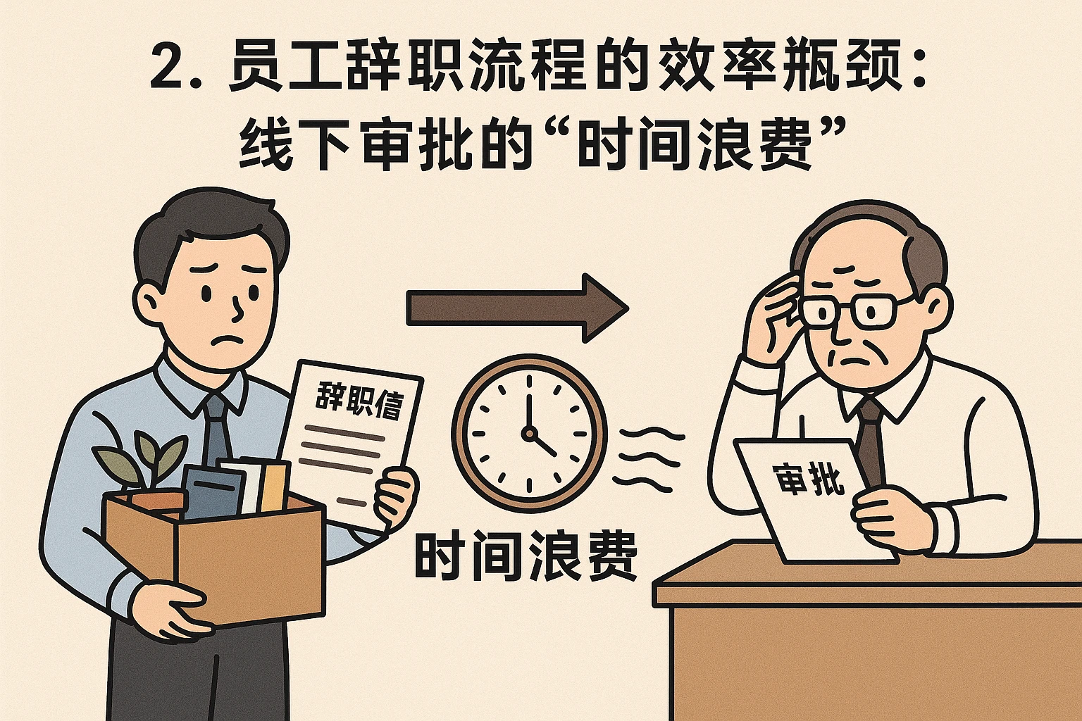 2. 员工辞职流程的效率瓶颈：线下审批的“时间浪费”