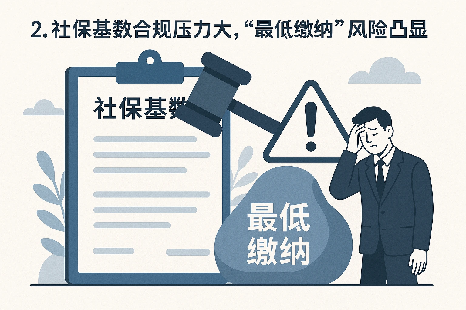 2. 社保基数合规压力大，“最低缴纳”风险凸显