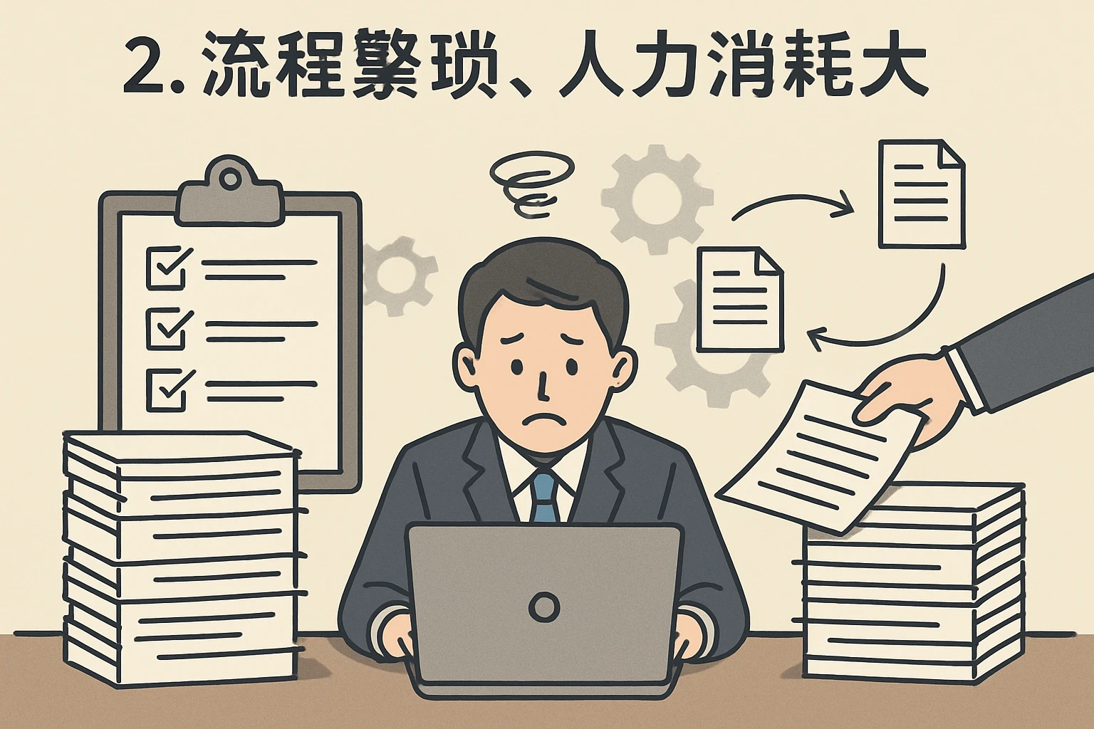 2. 流程繁琐，人力消耗大