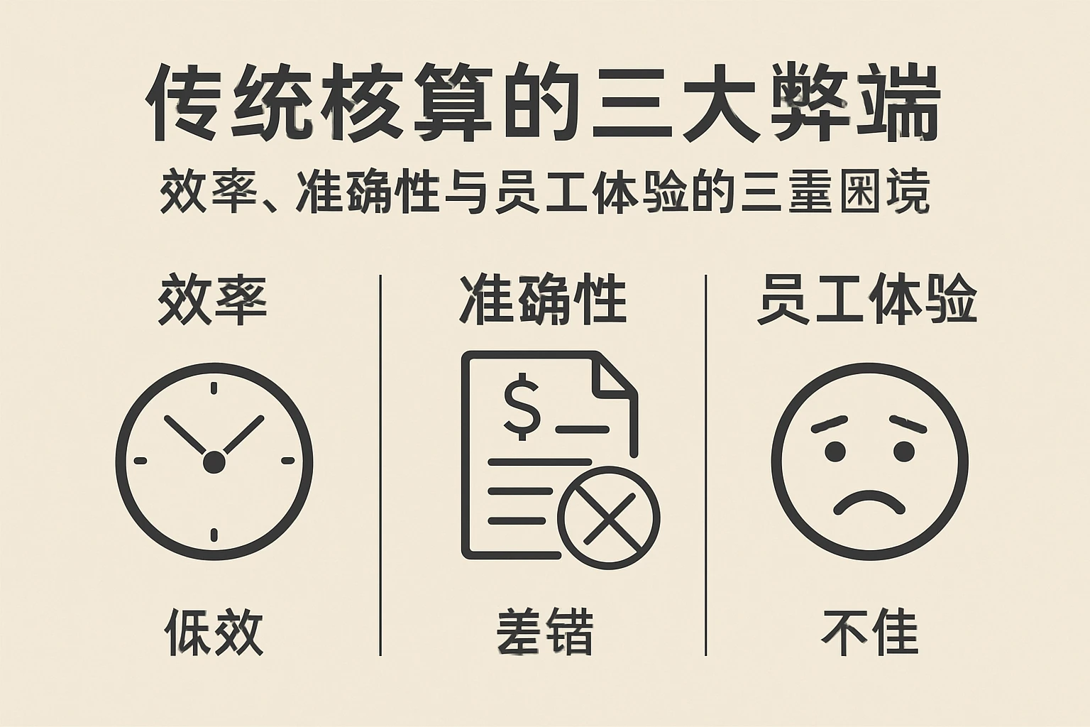 2. 传统核算的三大弊端：效率、 accuracy与员工体验的三重困境