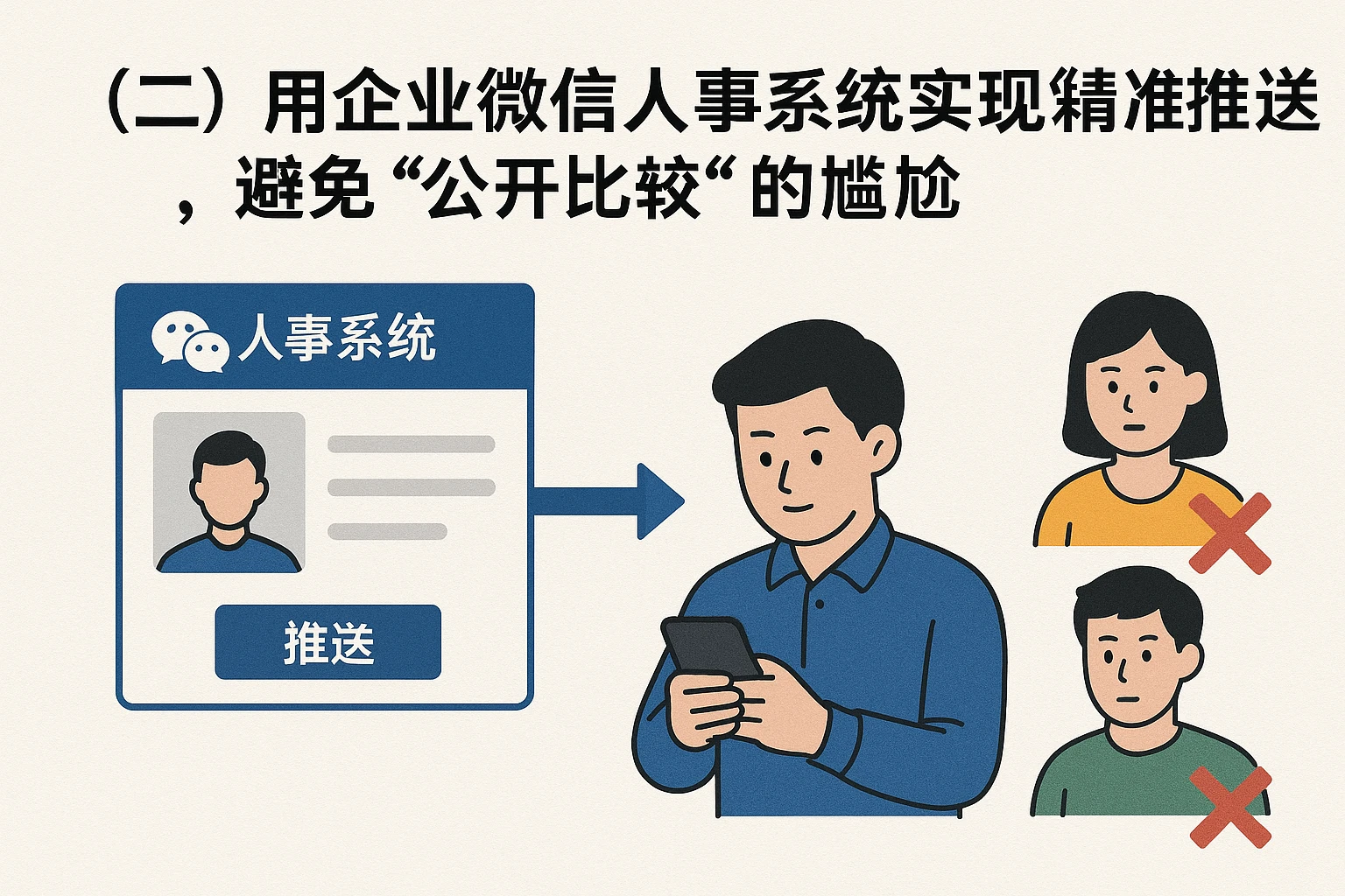 （二）用企业微信人事系统实现“精准推送”，避免“公开比较”的尴尬