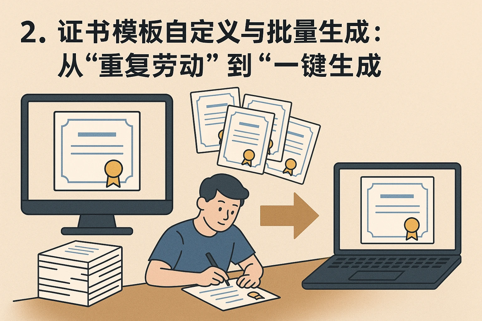 2. 证书模板自定义与批量生成：从“重复劳动”到“一键生成”