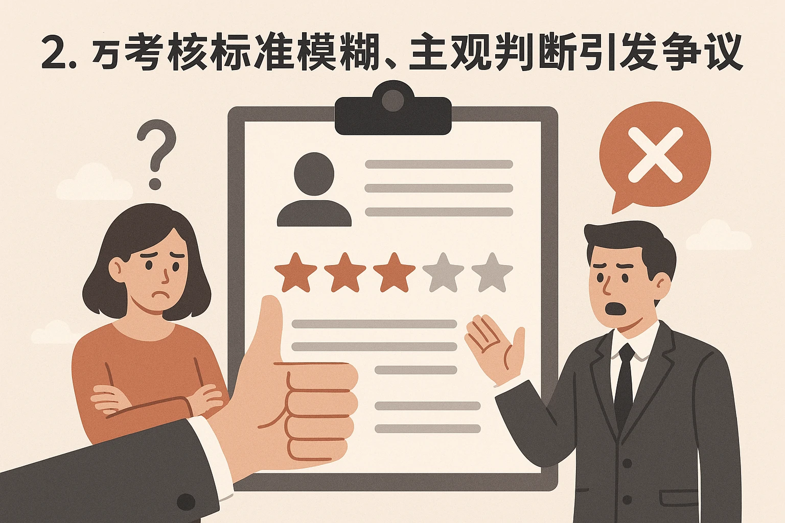 2. 考核标准模糊，主观判断引发争议