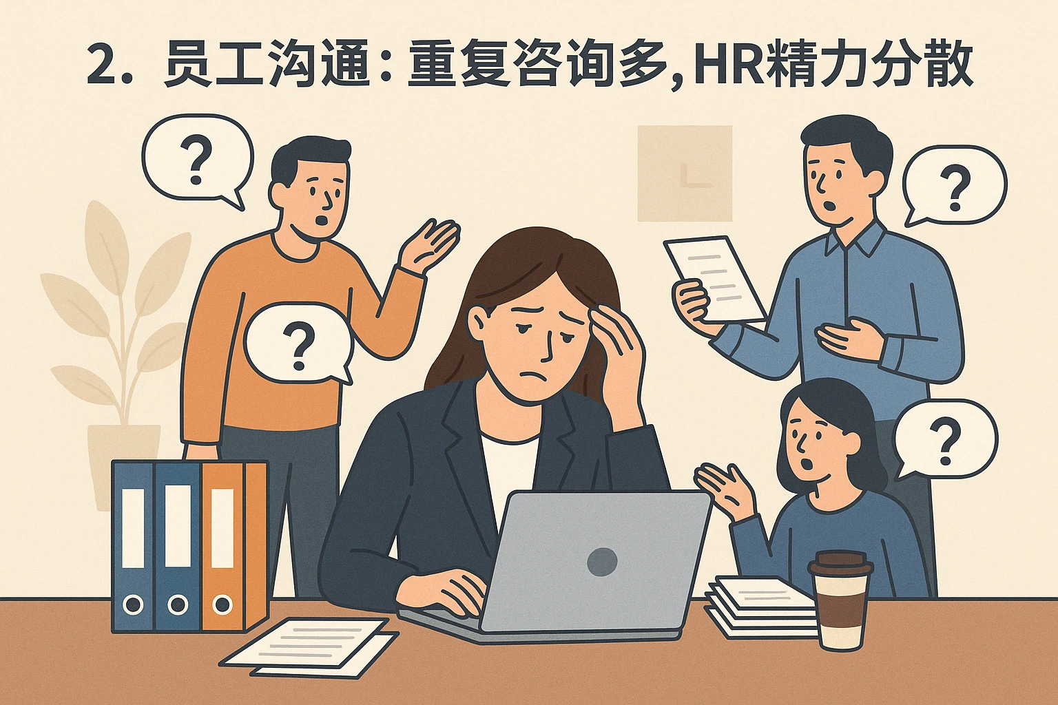 2. 员工沟通：重复咨询多，HR精力分散