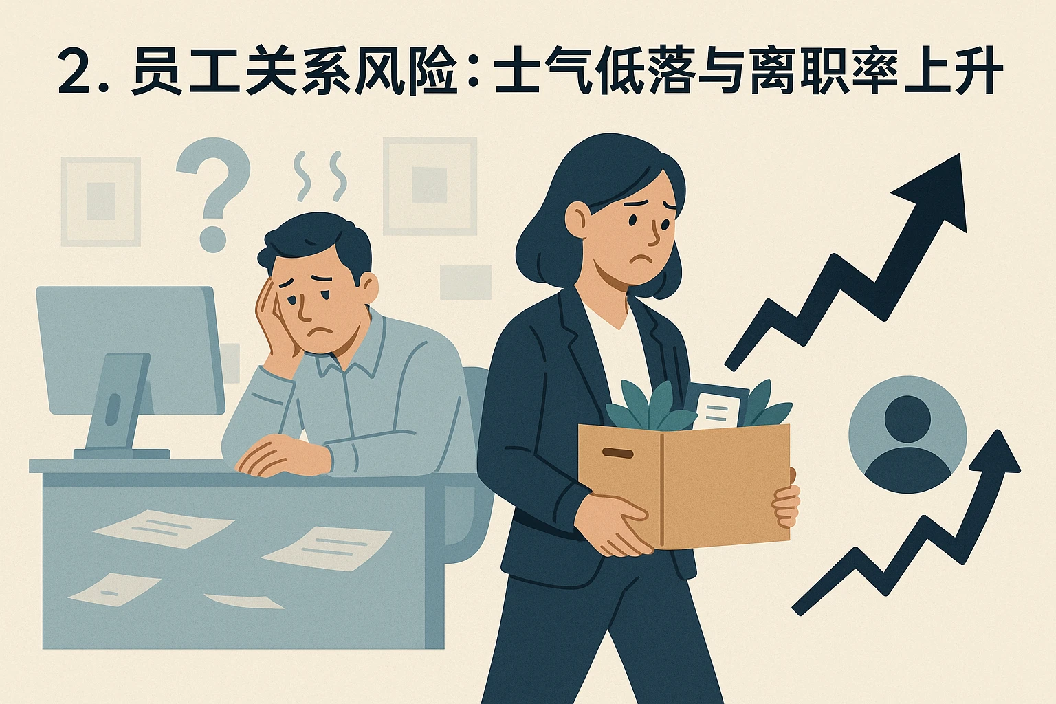 2. 员工关系风险：士气低落与离职率上升