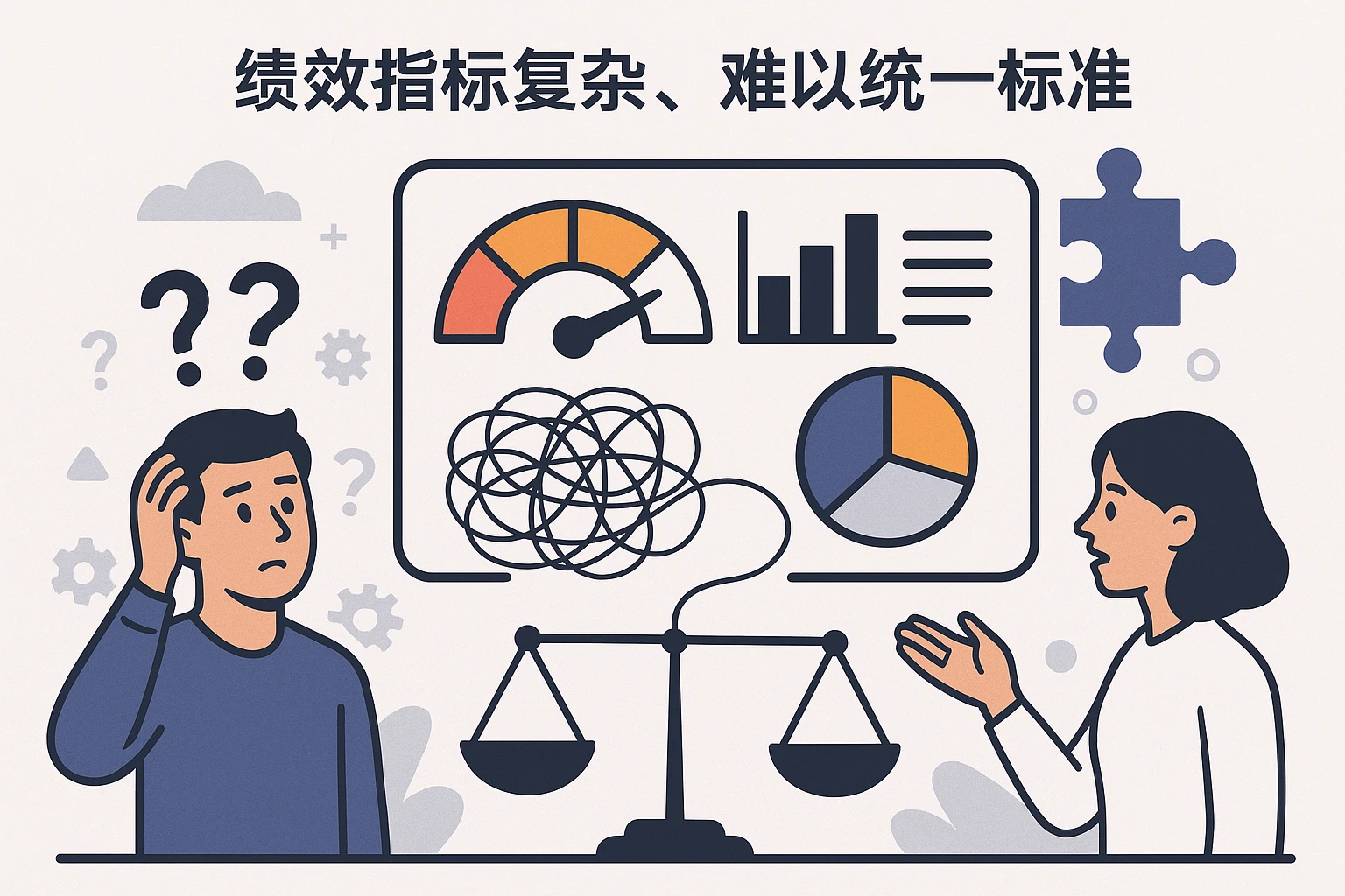 2. 绩效指标复杂，难以统一标准