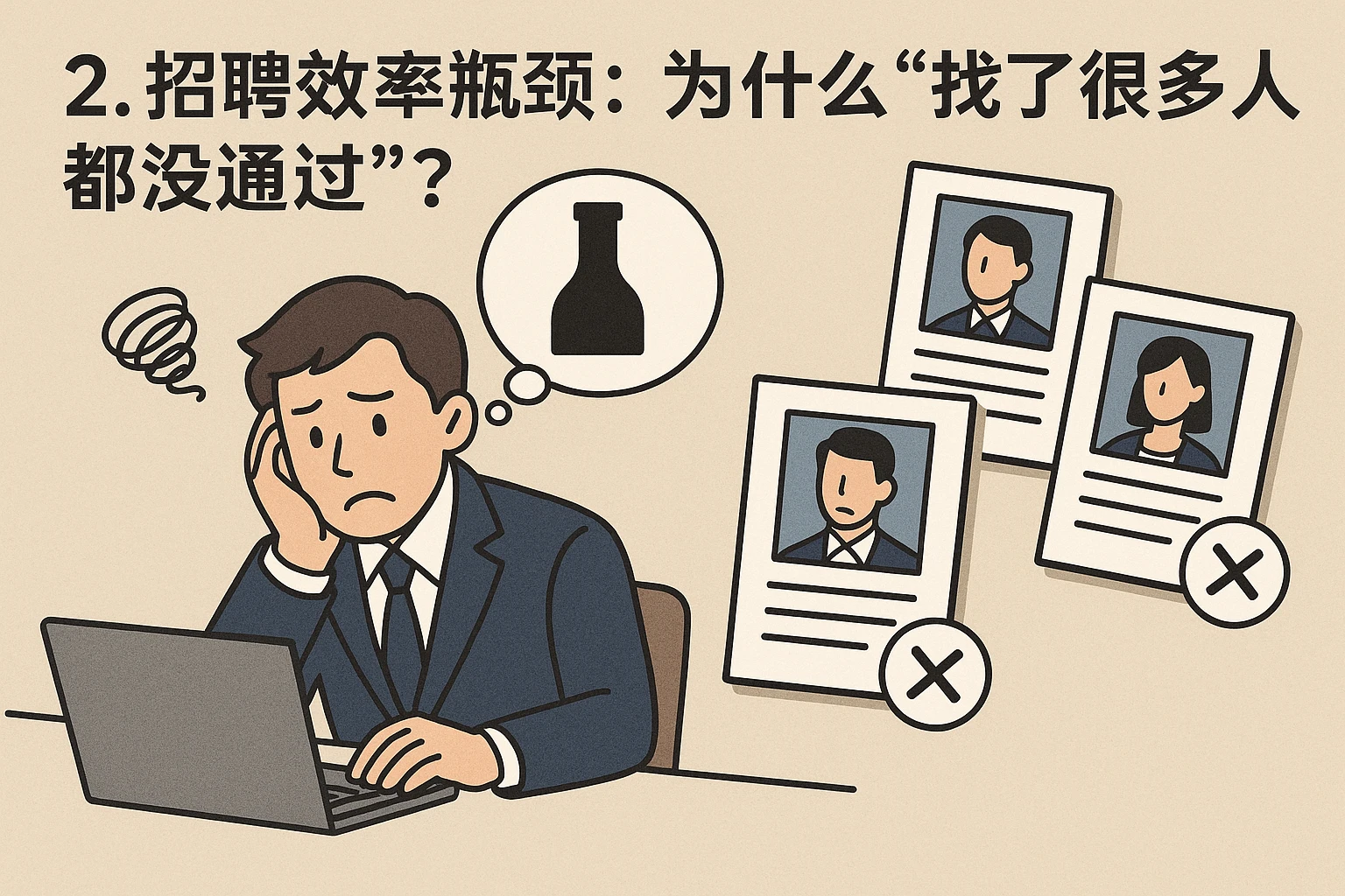 2. 招聘效率瓶颈：为什么“找了很多人都没通过”？
