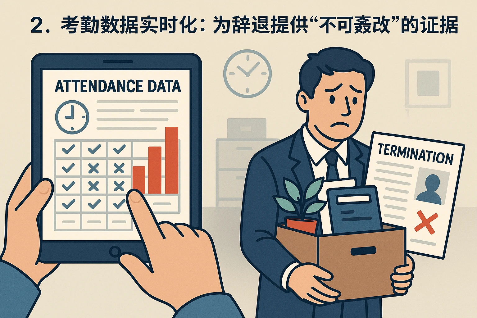 2. 考勤数据实时化：为辞退提供“不可篡改”的证据