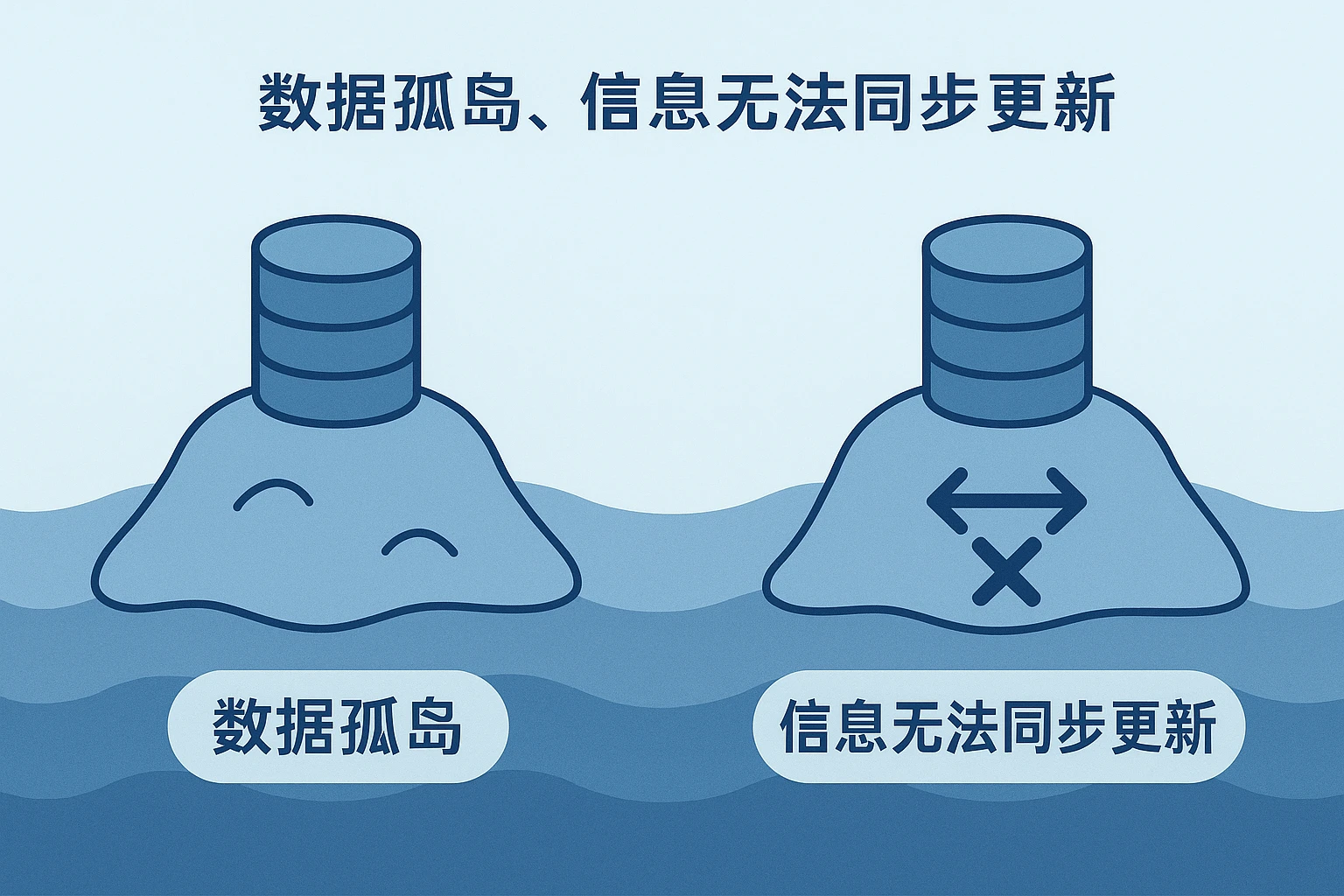 2. 数据孤岛，信息无法同步更新